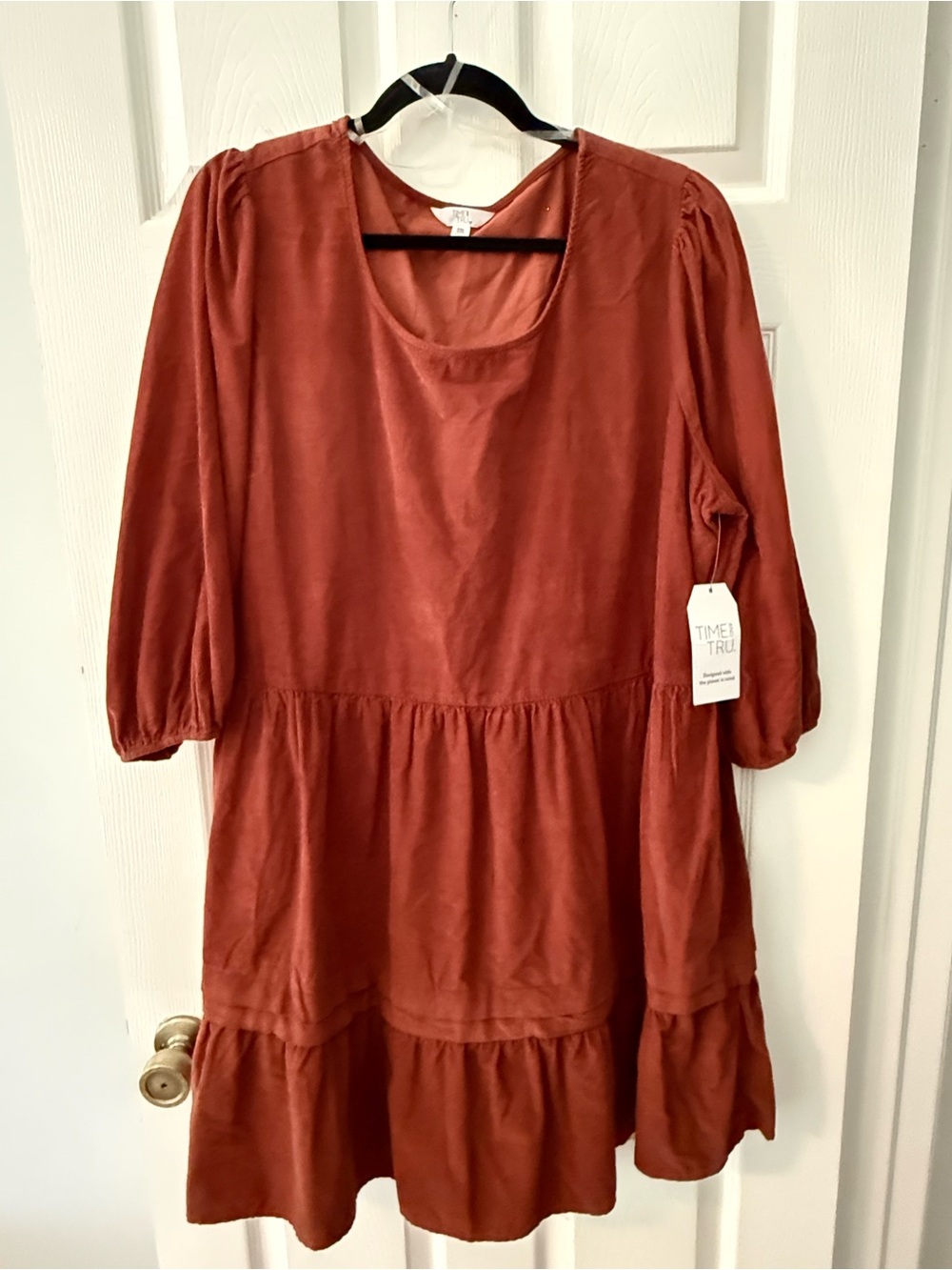 Time and Tru Rust Red Tiered Peasant Dress